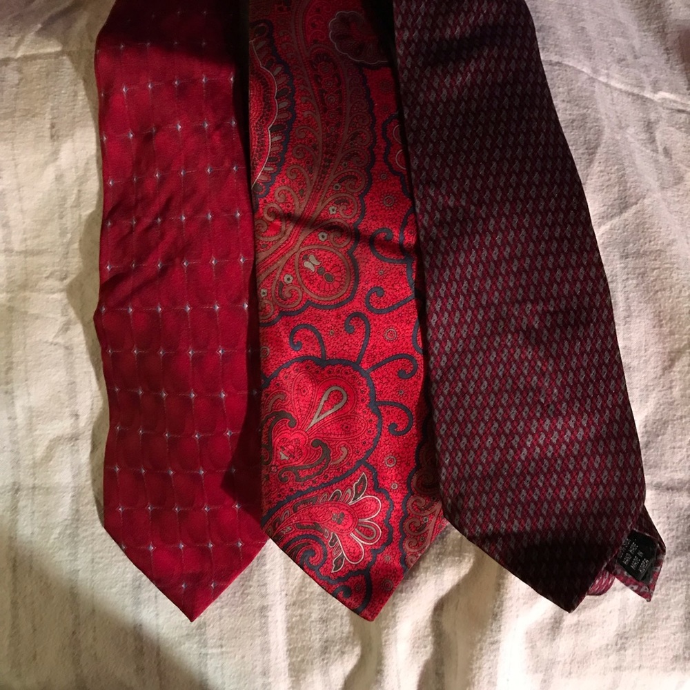 Three Set Red Patterned Silk 1(Poly) Ties - image 1